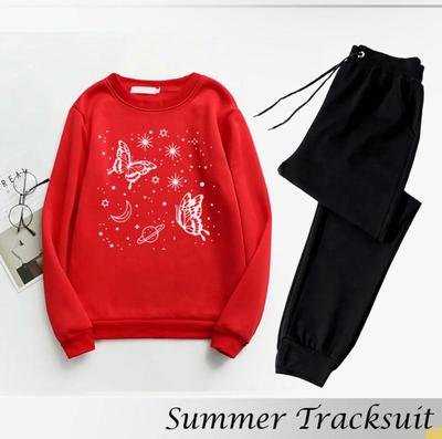 2 Pcs Women's Stitched Fleece Printed Sweatshirt Tracksuit
