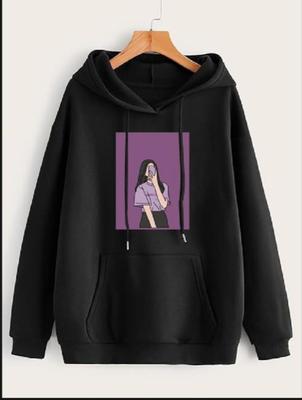 1 Pc Women's Stitched Fleece Printed Pullover Hoodie