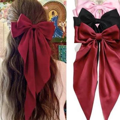 Pack of 3 Full Length Silk Bow  Hair Clips - Black, Green, Maroon