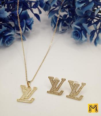 Alphabet Design Gold Plated Gemstone Necklace Set