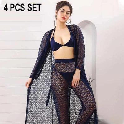 Stylish Blue Net Embossed Nightwear Set - Comfortable and Lightweight, Free Size