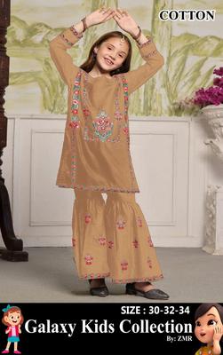 2 Pcs Girl's Cotton Embroidered Kurta And Pajama