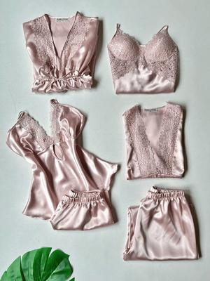 Silk Lace Nightwear Set - Lightweight and Breathable - 1 Pcs Pink Nightwear
