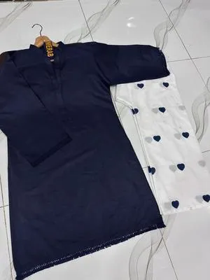 2 Pcs Women's Stitched Cotton Plain Shirt And Trouser thumbnail 3