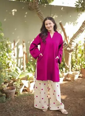 2 Pcs Women's Stitched Cotton Plain Shirt And Trouser