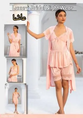 3 pcs Jersey Lace Comfortable And Breathable Nightwear Set