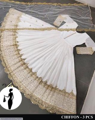 3 Pcs Women's Stitched Sequins Embroidered Maxi Suit thumbnail 3
