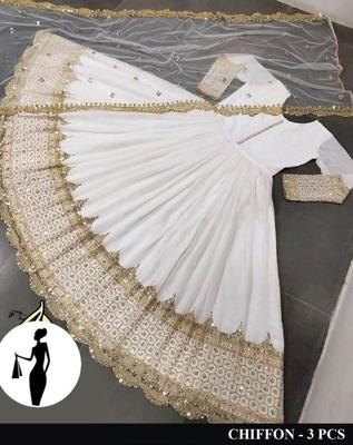 3 Pcs Women's Stitched Sequins Embroidered Maxi Suit