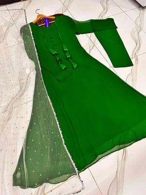 3 Pcs Women's Stitched Plain Maxi Suit thumbnail 2