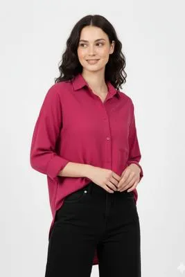 1 Pc Women's Stitched Silk Plain Shirt