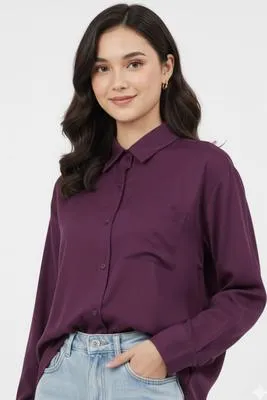 1 Pc Women's Stitched Silk Plain Shirt