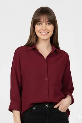 1 Pc Women's Stitched Silk Plain Shirt