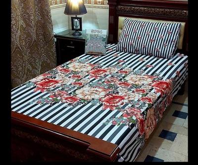 4 Pcs Cotton Salonica Printed Single Bedsheet