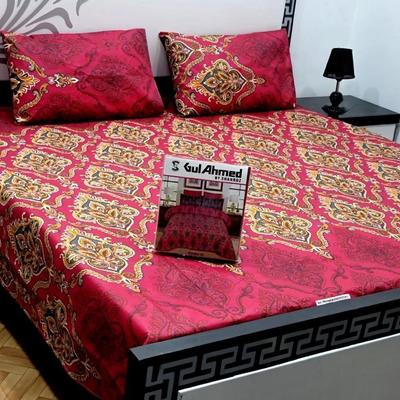 3 Pcs Cotton Salonica Printed Double Bedsheet