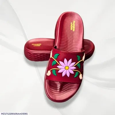 Women's Red Floral Rexine Slides Comfortable Office Wear thumbnail 4