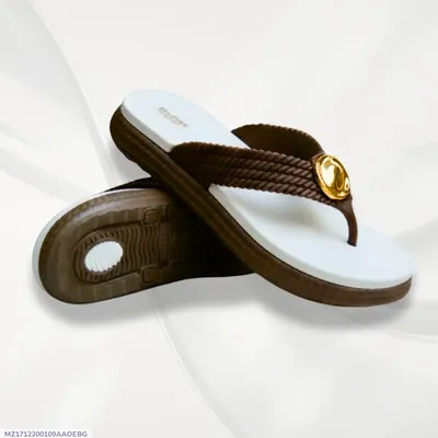 Women's Brown Rexine Fancy Flats with Gold Button thumbnail 4