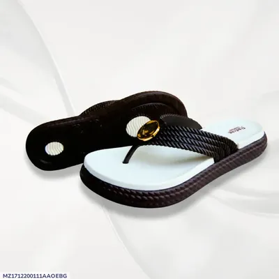 Women's Black Rexine Fancy Slides with Gold Button thumbnail 3