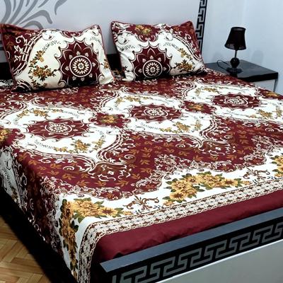 3 Pcs Crystal Cotton Printed Double Bedsheet