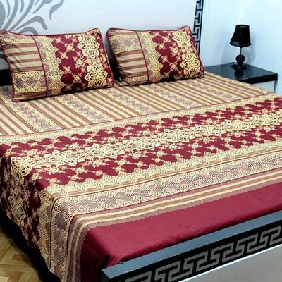 3 Pcs Crystal Cotton Printed Double Bedsheet