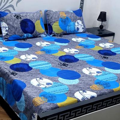 3 Pcs Crystal Cotton Printed Double Bedsheet