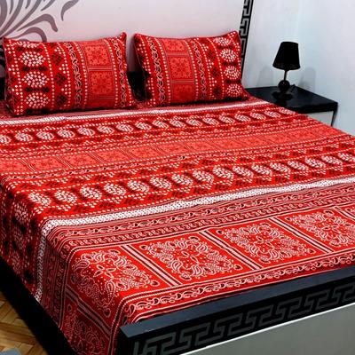 3 Pcs Crystal Cotton Printed Double Bedsheet