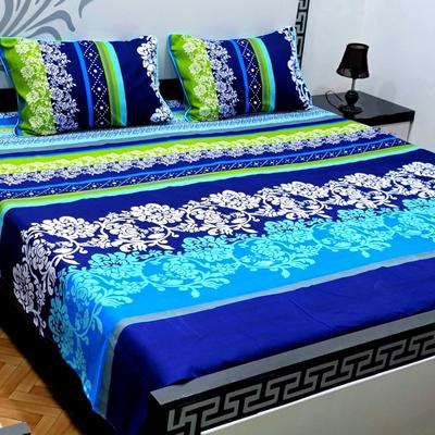 3 Pcs Crystal Cotton Printed Double Bedsheet