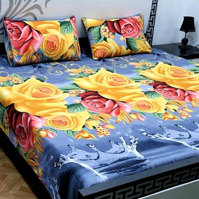 3 Pcs Crystal Cotton Printed Double Bedsheet