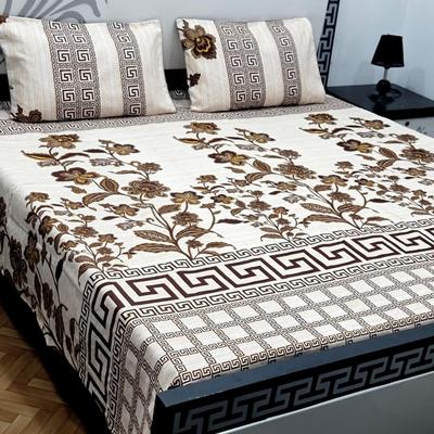 3 Pcs Crystal Cotton Printed Double Bedsheet
