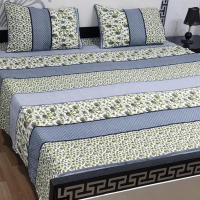 3 Pcs Crystal Cotton Printed Double Bedsheet