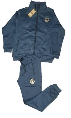 Men's Fleece Zipper Track Suit - 2 Pcs in Classic Blue - Plain Pattern Comfort Wear
