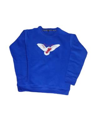 Unisex Embroidered Cotton Fleece Sweatshirt - Stylish Blue Round Neck