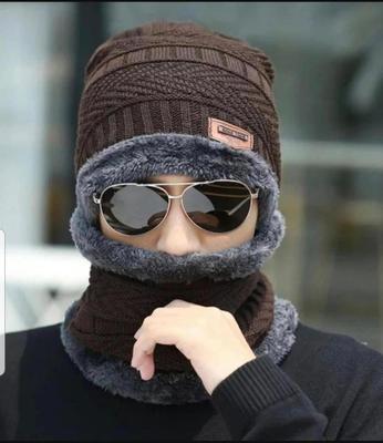 2 Pcs Wool Plain Beanie And Neck Warmer