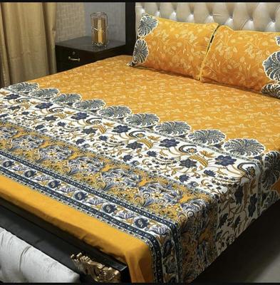 Crystal Cotton Double Bedsheet Set Yellow 3Pc thumbnail 2