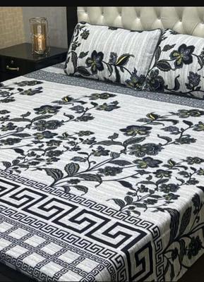 Double Bedsheet Set Crystal Cotton Floral Greek Border White