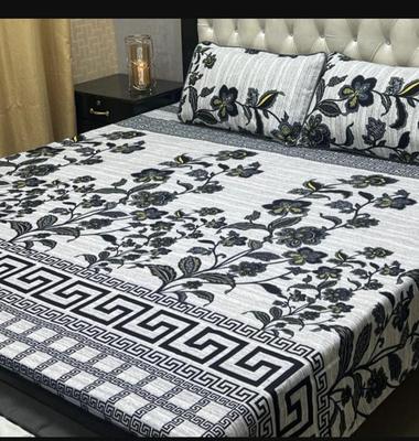 Double Bedsheet Set Crystal Cotton Floral Greek Border White thumbnail 2