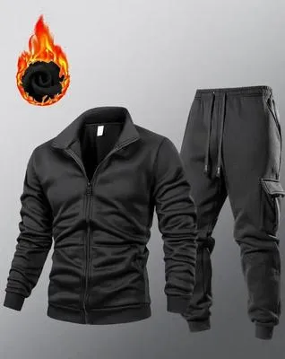 2 Pcs Men's Fleece Plain Zipper Track Suit