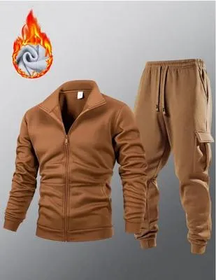2 Pcs Men's Fleece Plain Zipper Track Suit