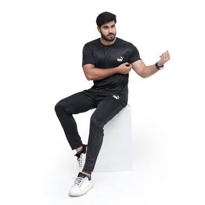 2 Pcs Men's Micro Interlock Printed Track Suit BLACK PUMA