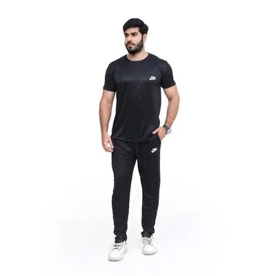 2 Pcs Men's Micro Interlock Printed Track Suit BLACK NiK