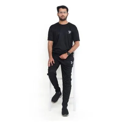 2 Pcs Men's Micro Interlock Printed Track Suit BLACK Ree