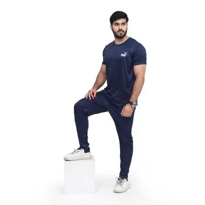 2 Pcs Men's Micro Interlock Printed Track Suit BLUE PUMA