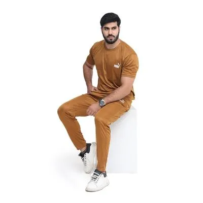 2 Pcs Men's Micro Interlock Printed Track Suit Golden Puma