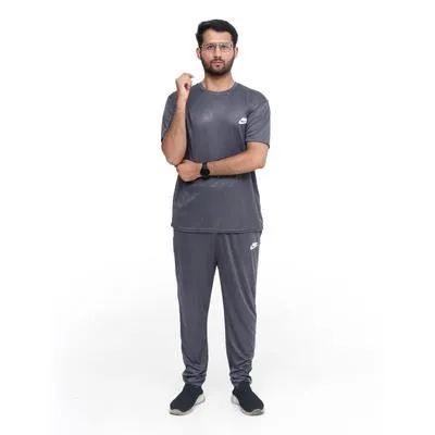 2 Pcs Men's Micro Interlock Printed Track Suit GREY NIK