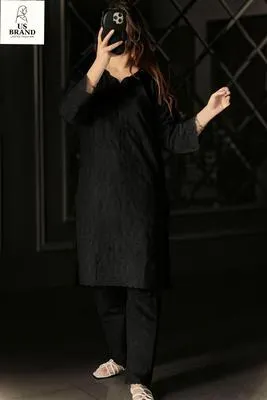 2 Pcs Women's Stitched Cotton Chikankari Embroidered Shirt And Trouser