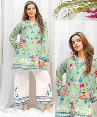 2 Pcs Women's Stitched Swiss Lawn Digital Print Co-Ord Set