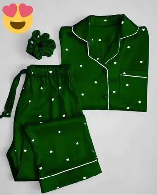 3 Pcs Women's Stitched Silk Printed Night Suit