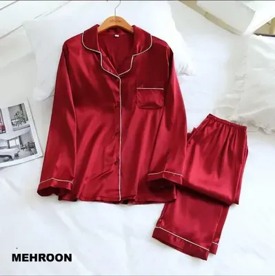 Maroon Silk 3PC Night Suit for Women