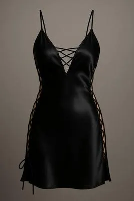 Luxurious Silk V-Neck Nightgown - 1 Pc Women's Stitched Sleepwear in Black