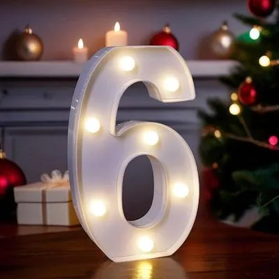 LED Number Battery Operated Led Number (6) Including & Led Number Piece, Light Up Marquee for Night Lights Wedding Birthday Party For Room and Decoration Using Without Electricity