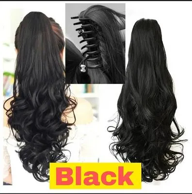 Long Hair Claw Clip Ponytail for Women Clip On Extension - black Color